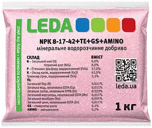 6338627009_w300_h300_leda-npk-1.webp Добриво Leda NPK 8-17-42 +ТЕ+GS+AMINO 1 кг - Зображення 1